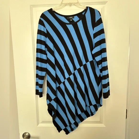 Women’s Tunic Alfani Blue Black Striped Top - Size L - Picture 11 of 14